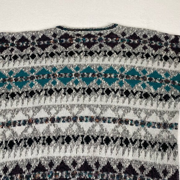 Vintage Method 90s Fair Isle Knit Grey Blue Sweater Large - Picture 3 of 7